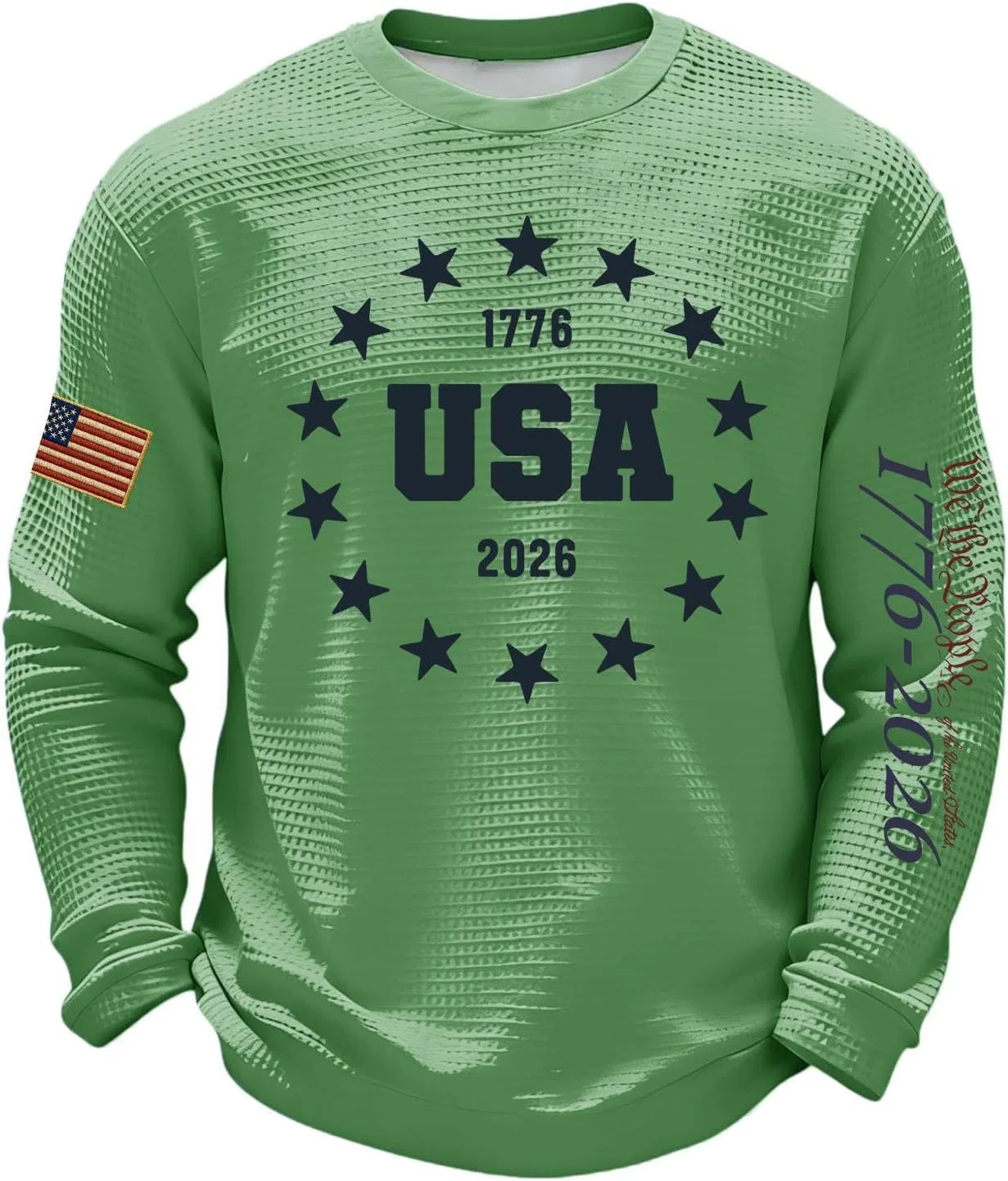 Мужская футболка с длинным рукавом American Flag, вафельная вязка, 3-light Green