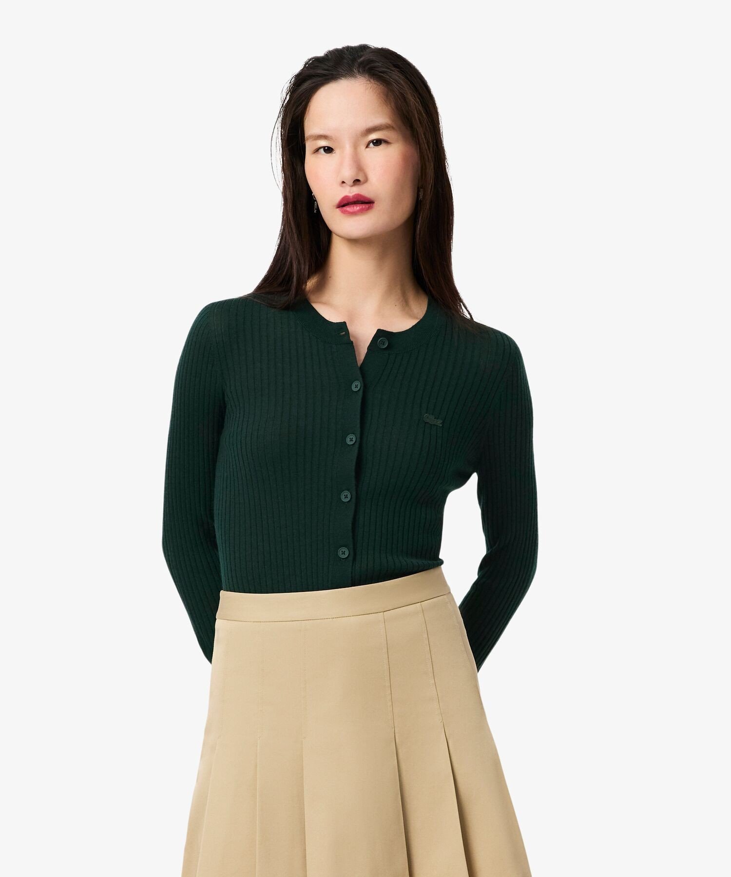 Кардиган LACOSTE 3D вязаный из мериносовой шерсти, Dark Green