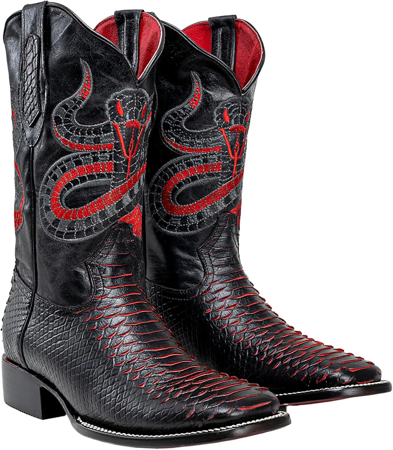 Мужские западные сапоги Joe Boots с экзотическим рисунком из питоновой кожи: ковбойские сапоги с квадратным носком, родео, двухцветные Joe Exclusive, красный