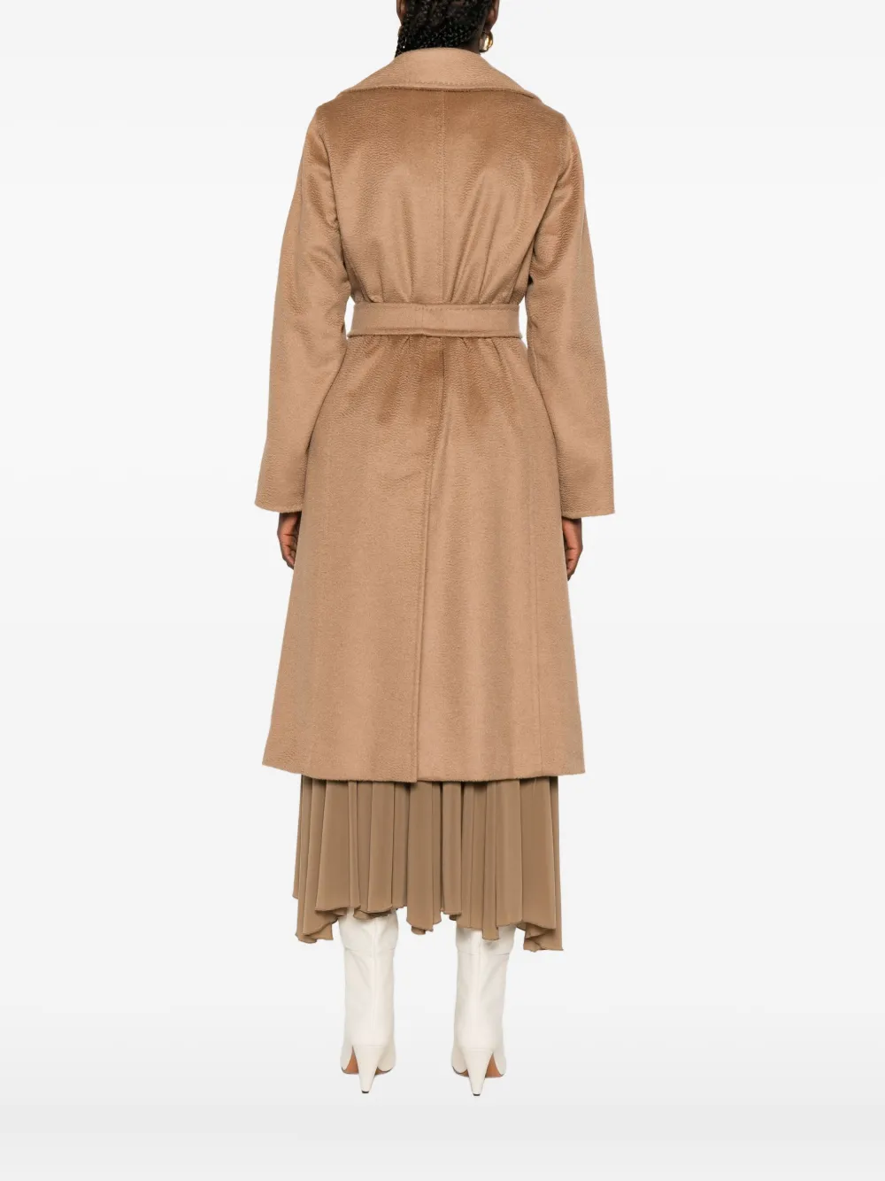 Пальто с поясом и заостренными лацканами MAX MARA, коричневый — фото 3