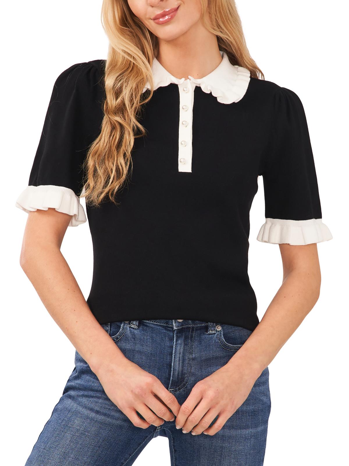

Женская блузка-поло с контрастной отделкой CeCe, цвет rich black