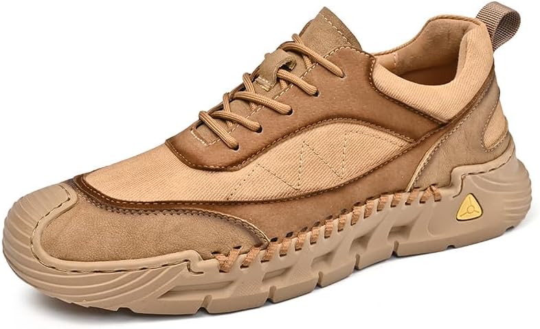 

Мужские походные повседневные туфли Винтажная кожаная легкая обувь для улицы Кроссовки на шнуровке Дышащие Нескользящие обувь для вождения Asifn, коричневый