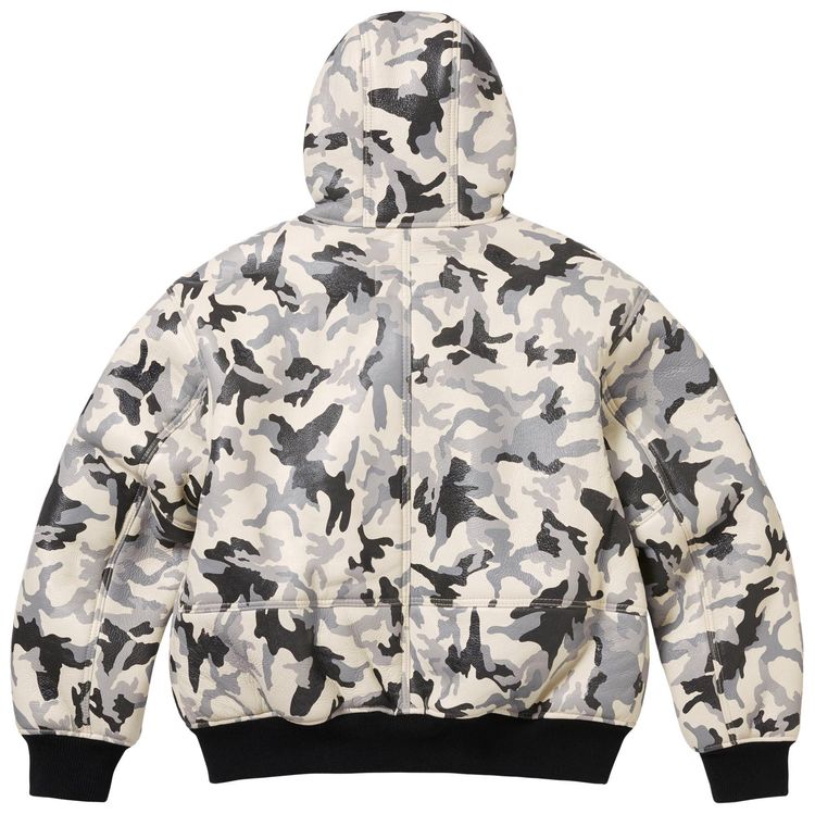 Рабочая куртка Supreme x Schott из овчины с капюшоном, расцветка «Снежный камуфляж», белый — фото 2