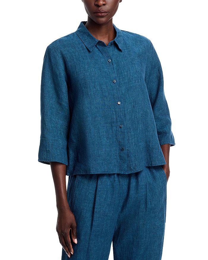 

Рубашка классического кроя с воротником из постиранного льна Délavé Eileen Fisher, синий