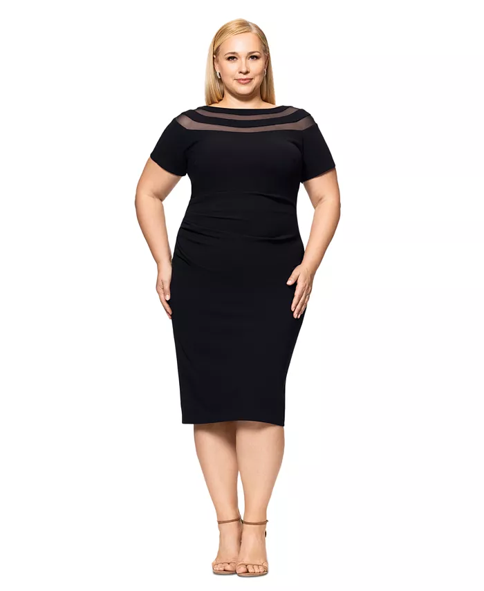 

Платье-футляр с коротким рукавом и полосками-иллюзией Plus Size XSCAPE, черный