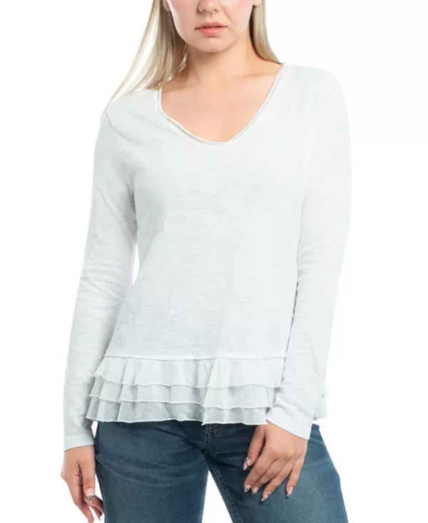 

Футболка с оборками по низу, выполненная из смешанных материалов. Wilt Clothing, белый