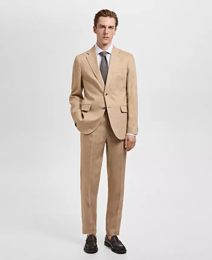 

Мужские льняные брюки Slim-Fit для костюма MANGO, коричневый/бежевый