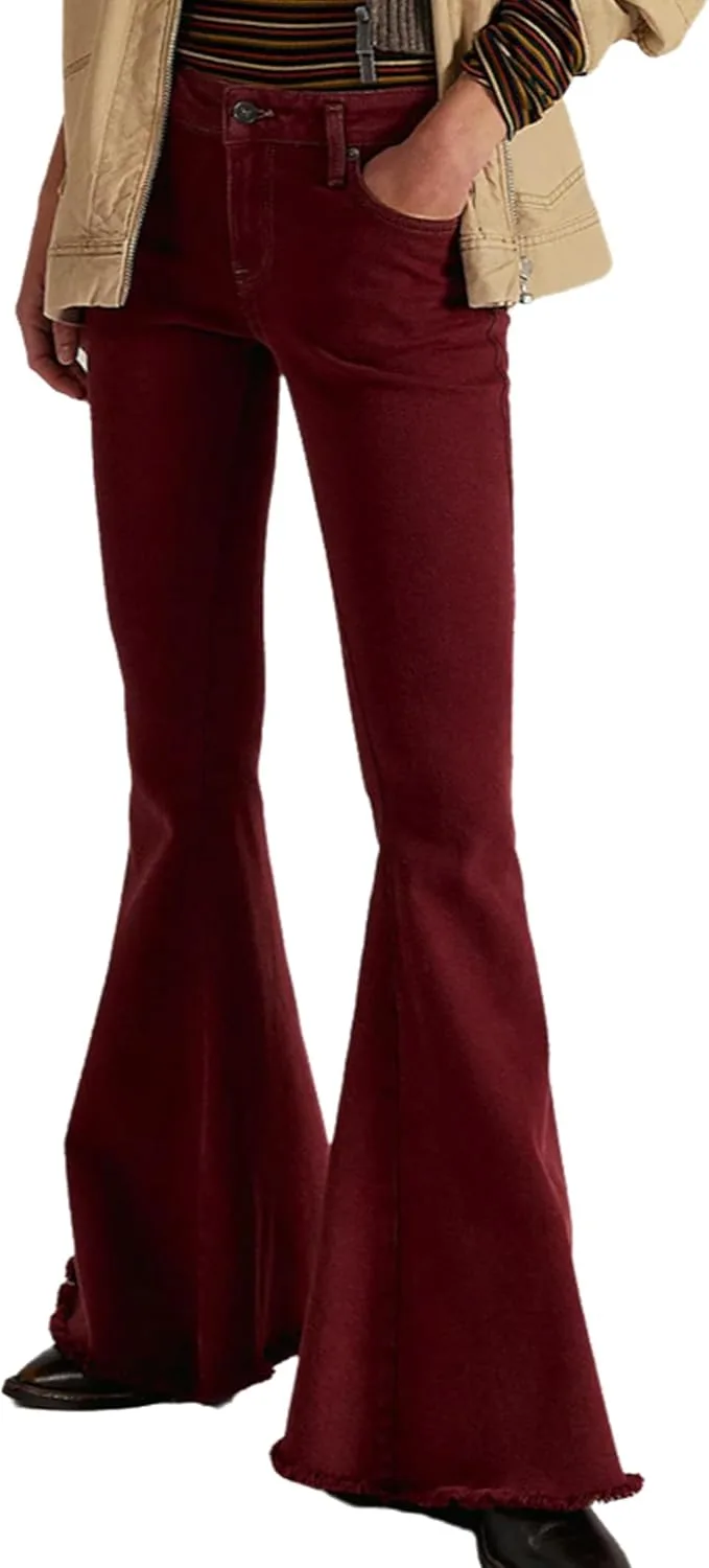 

Джинсы-клеш для женщин 70s Retro High Waisted Stretch Skinny Classic Raw Hem Tinscor