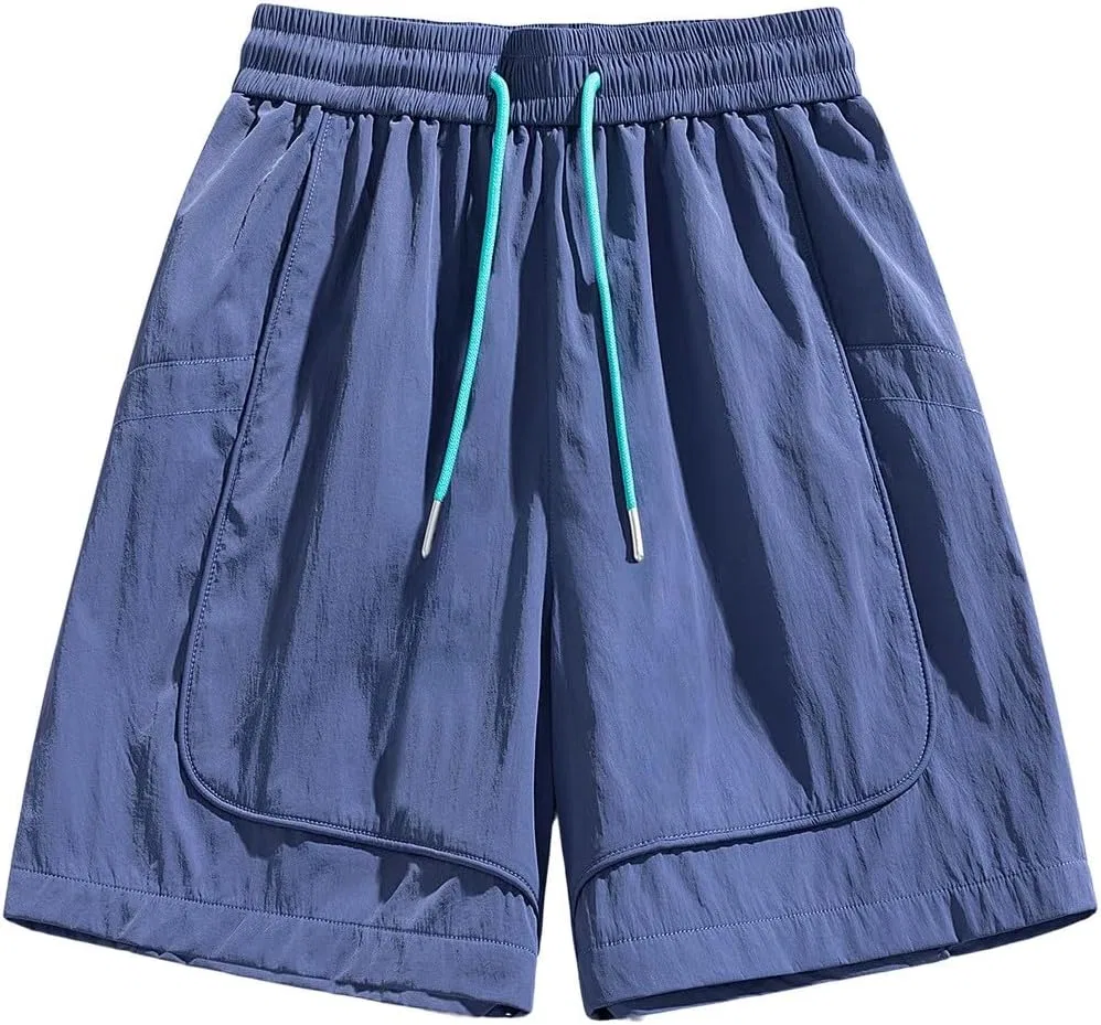 Шорты для женщин High Waisted Drawstring Bermuda, Polyester Ice Silk, Blue — фото 3