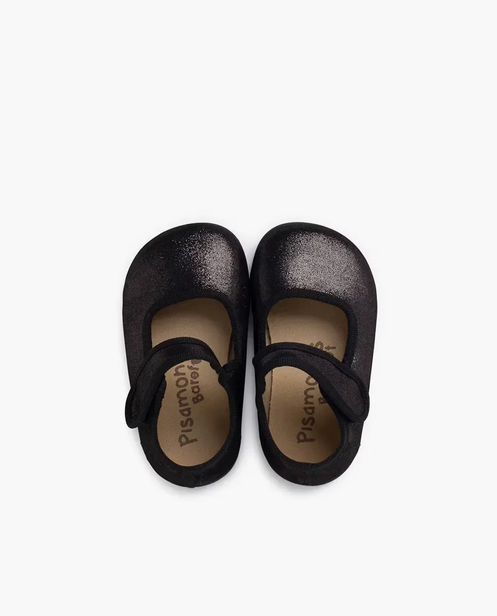 Детские балетки Barefoot с блестящей липкой лентой Pisamonas, Negro Brillante — фото 4