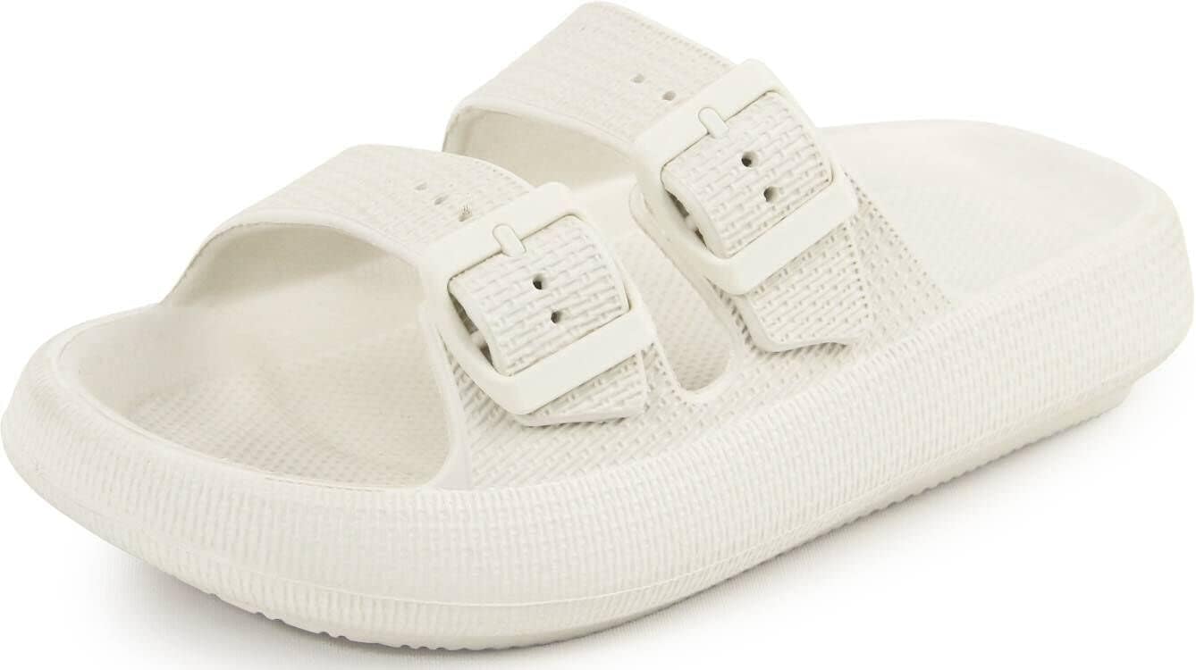 

Сандалии Weweya для женщин и мужчин - Тапочки-подушки - Слайдеры с двойной пряжкой и регулируемой застежкой - Плоские сандалии из ЭВА, бежевый