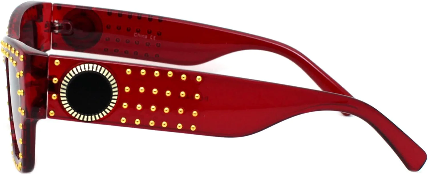 

Женские солнцезащитные очки PASTL с золотыми заклепками, стильный дизайнерский дизайн, прямоугольная форма, защита от ультрафиолета UV400, Red (Burgundy Smoke)