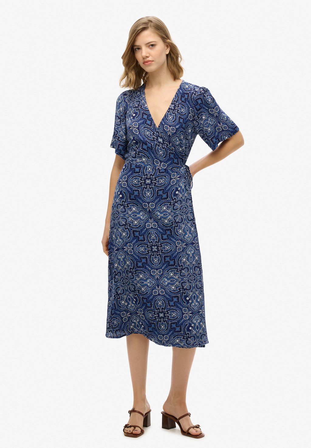 

Повседневное платье PRINTED WRAP MIDI Superdry, синий