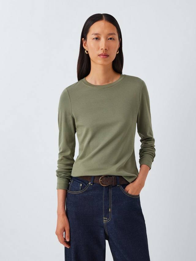 

Футболка с длинным рукавом и круглым вырезом из органического хлопка John Lewis, Lichen Green