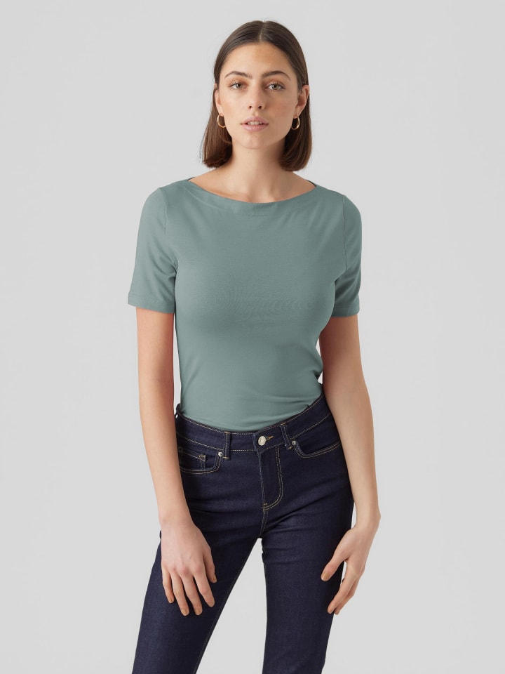 

Футболка Vero Moda Basic Stretch T-Shirt mit U-Boot-Ausschnitt VMPANDA, серый