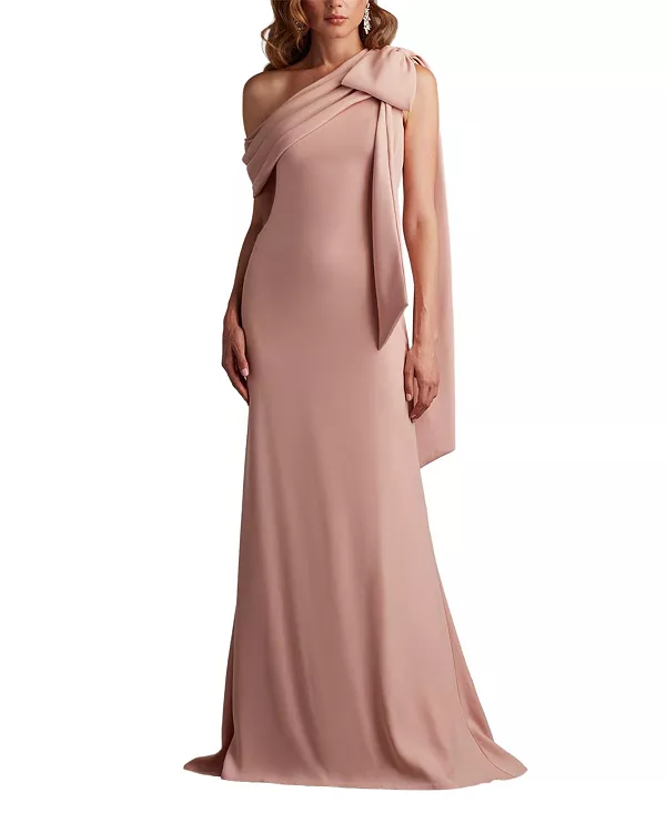 

Платье из крепа с бантом на плечах цвета кассии Tadashi Shoji, розовый