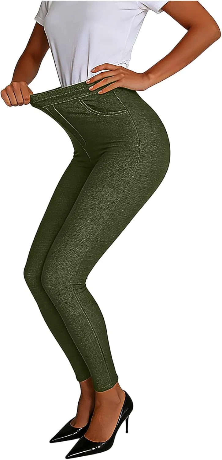 Леггинсы джинсовые, высокие, Army Green — фото 2