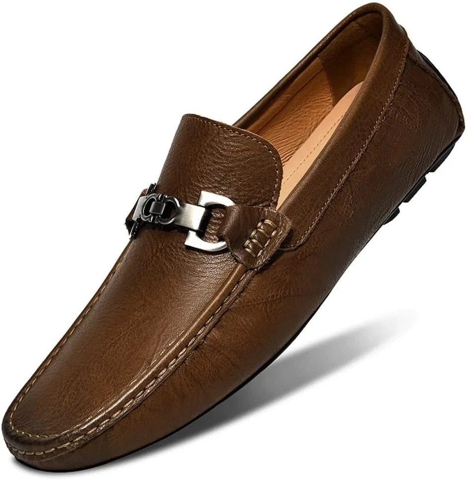 Лоферы кожаные Mens Loafers Driving Moccasins Loafers, хаки SayfuR — фото 2