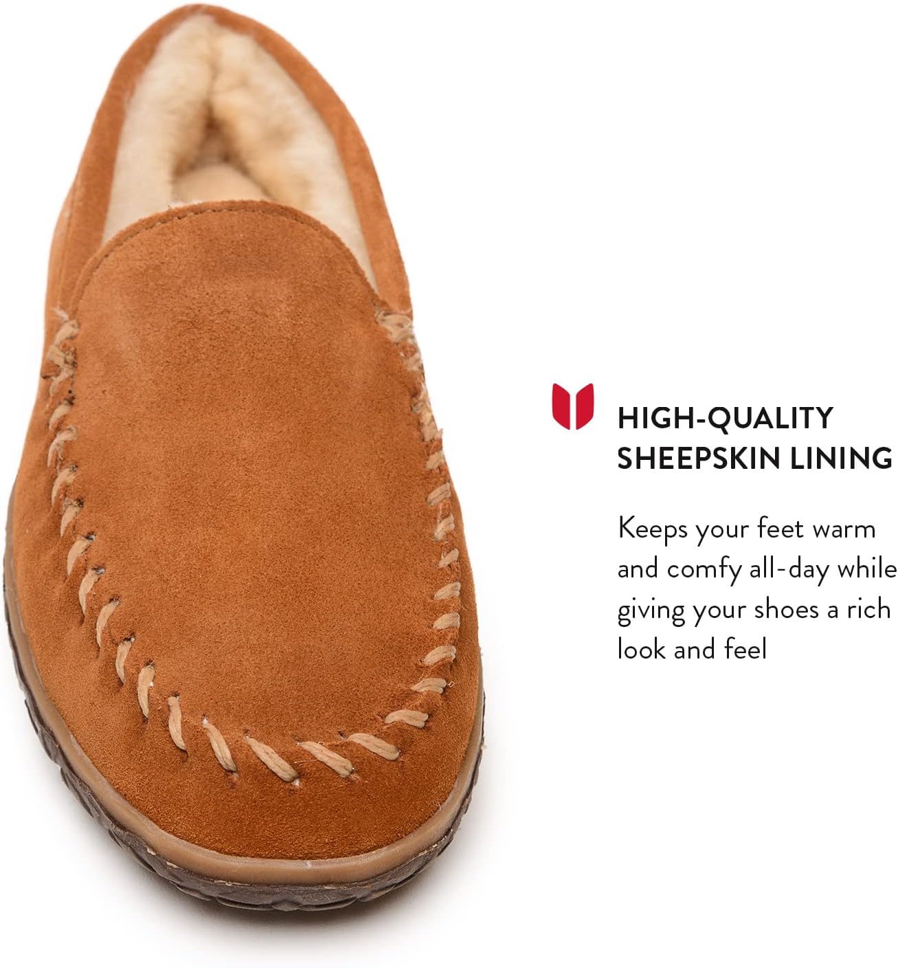Мужские замшевые мокасины Minnetonka Tobie с меховой подкладкой из овчины и прочной подошвой для дома и улицы, коричневый — фото 3