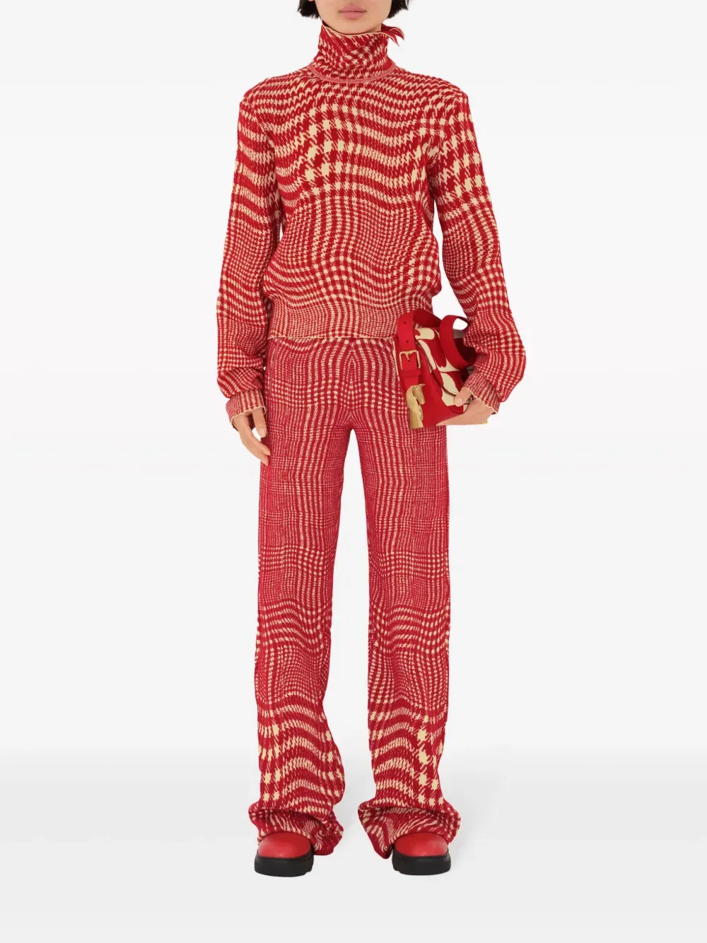 Брюки Burberry Расклешенные с узором «гусиная лапка», Красный — фото 2