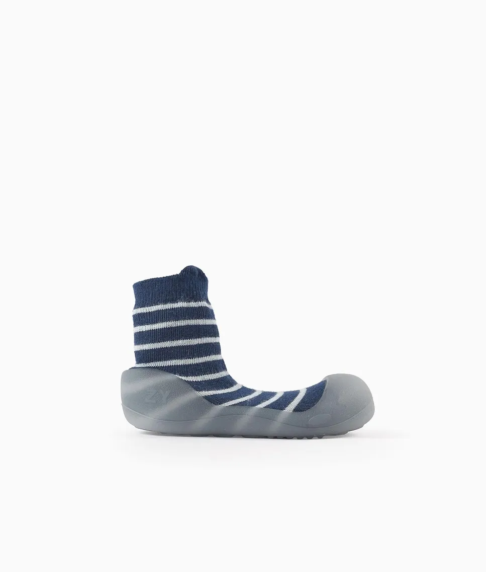 

Детские пинетки для мальчика в полоску с резиновой подошвой Zippy, темно-синий