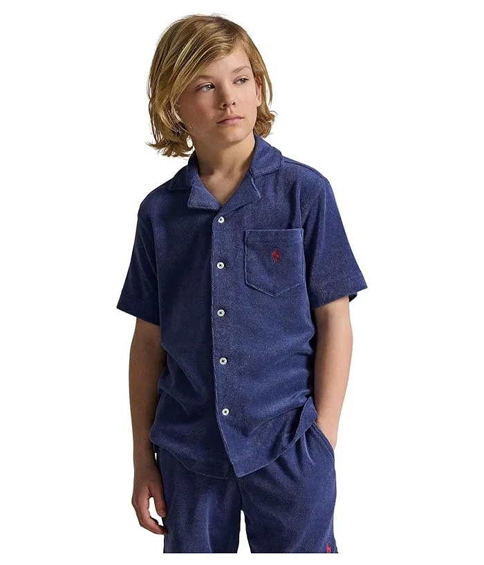 Футболка с воротником из махровой ткани Terry Camp Shirt Polo Ralph Lauren Kids, Light Navy — фото 4