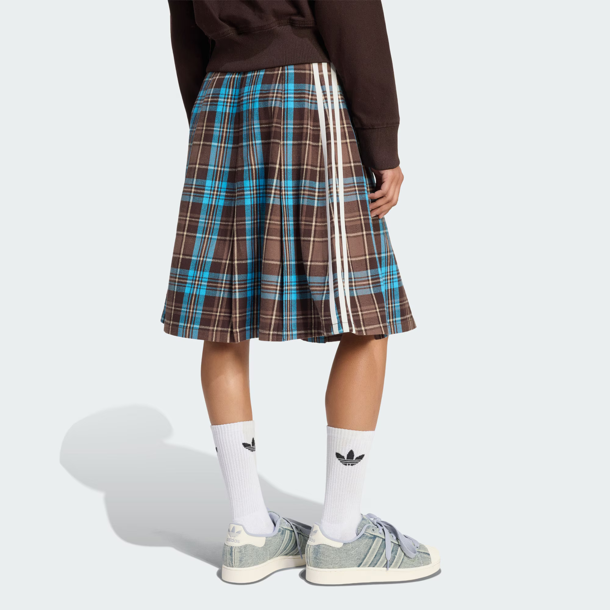 Adicolor Pleated Check Skirt повседневная длинная юбка женская Adidas Originals, coffee/коричневый/синий/белый — фото 4