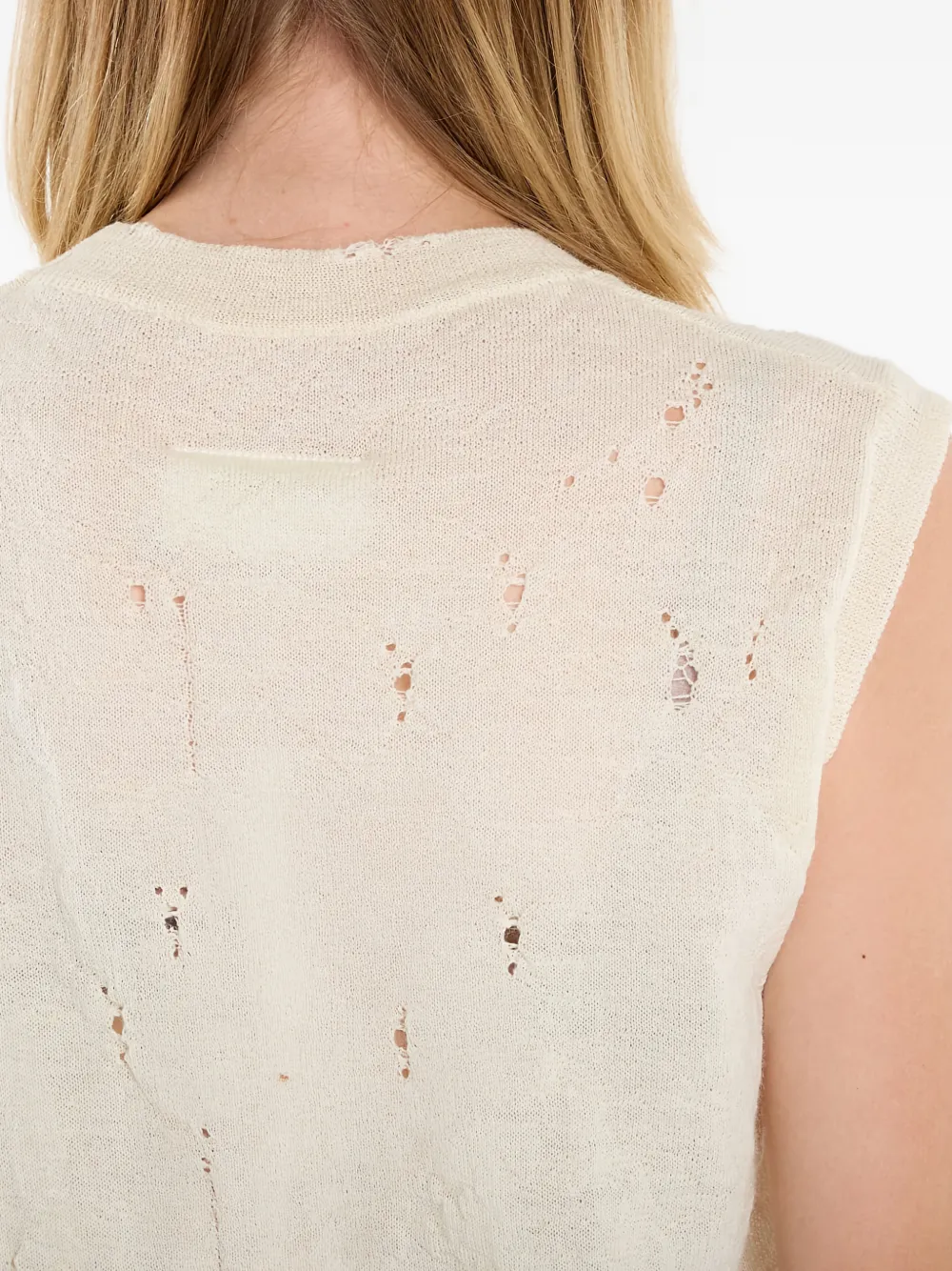 Вязаный жилет с потертостями и логотипом Numeric Mm6 Maison Margiela, нейтральный — фото 4