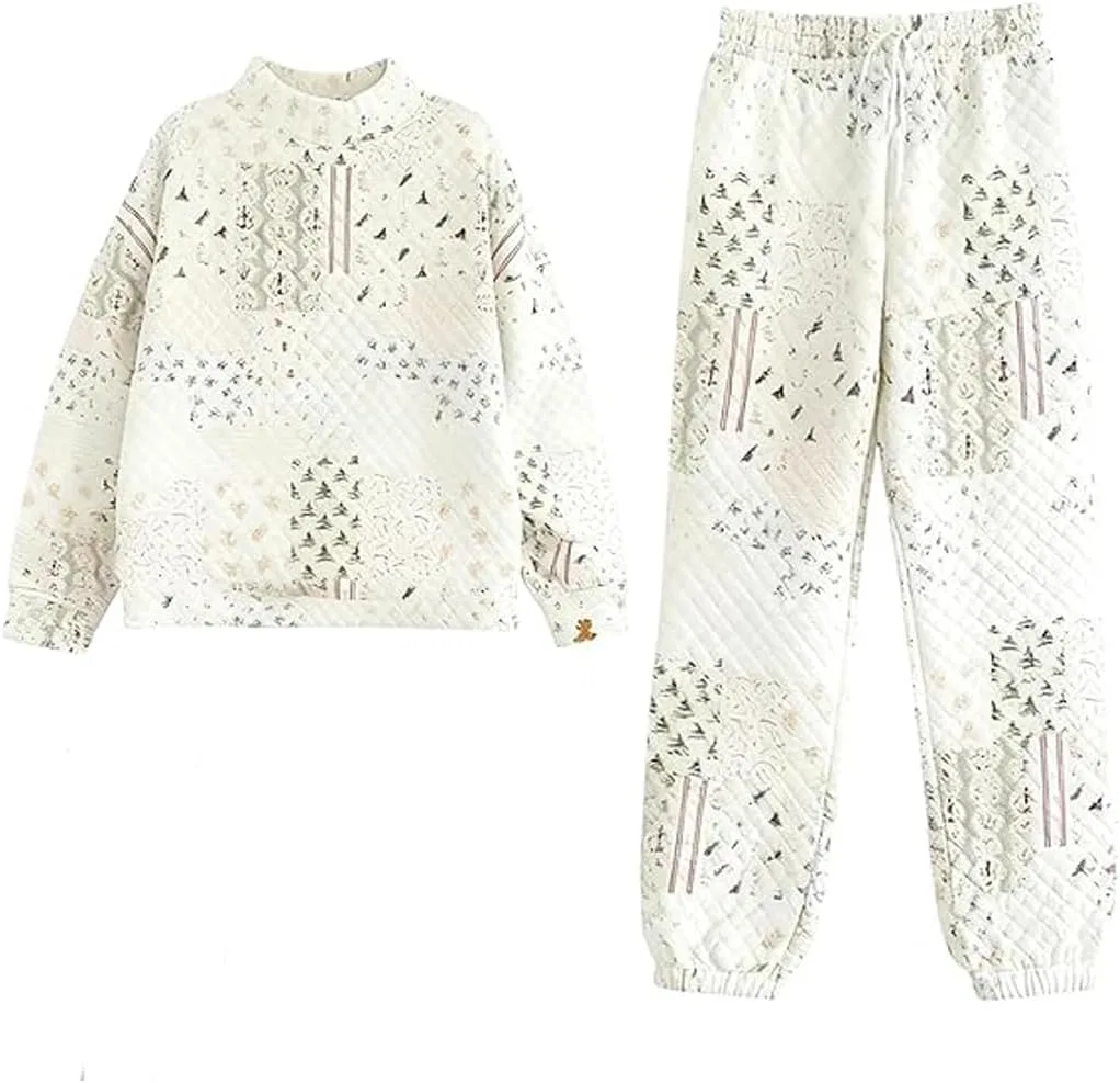 Женский спортивный костюм с квилтингом, Off-white Trousers Set