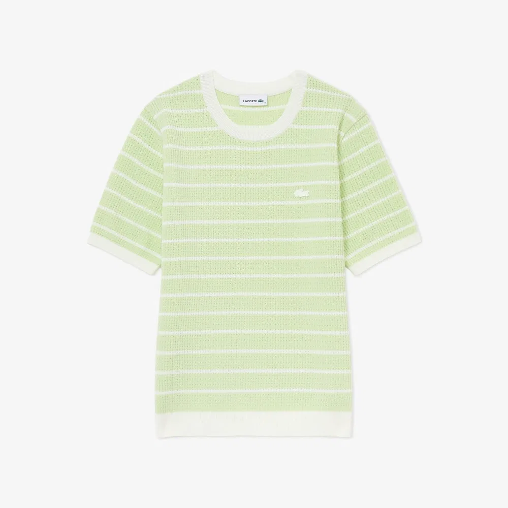 Свитер Lacoste ажурный с круглым вырезом, светло-зеленый — фото 4