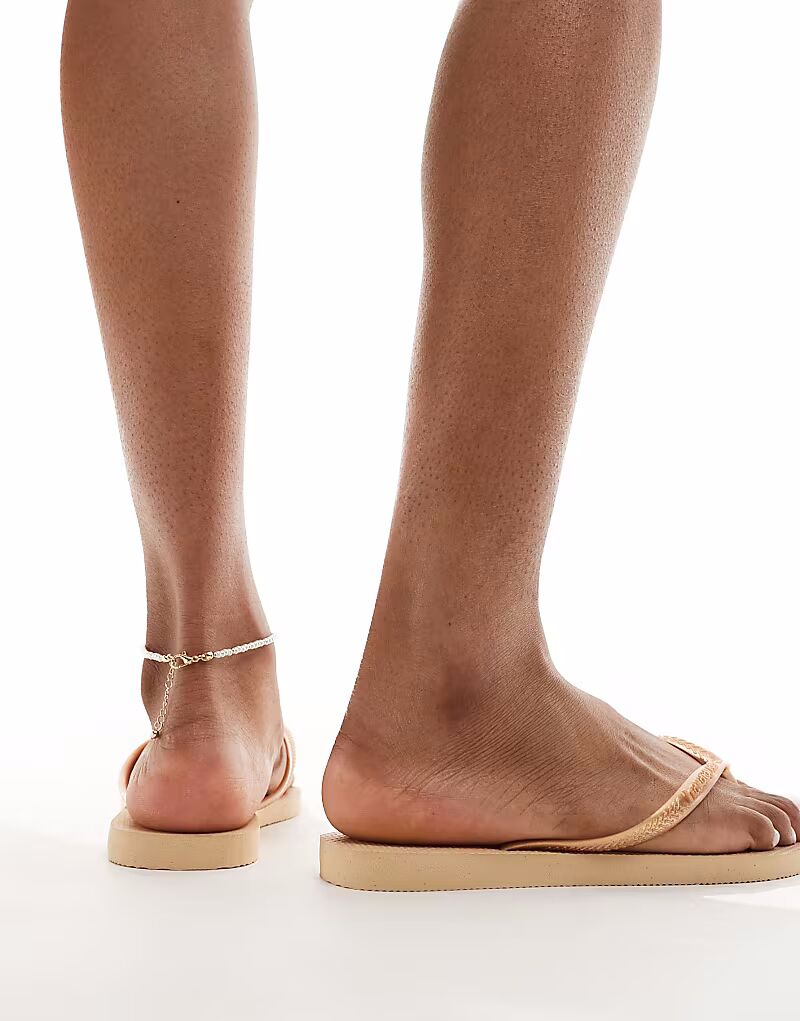 Узкие шлепанцы Havaianas золотистого цвета — фото 4