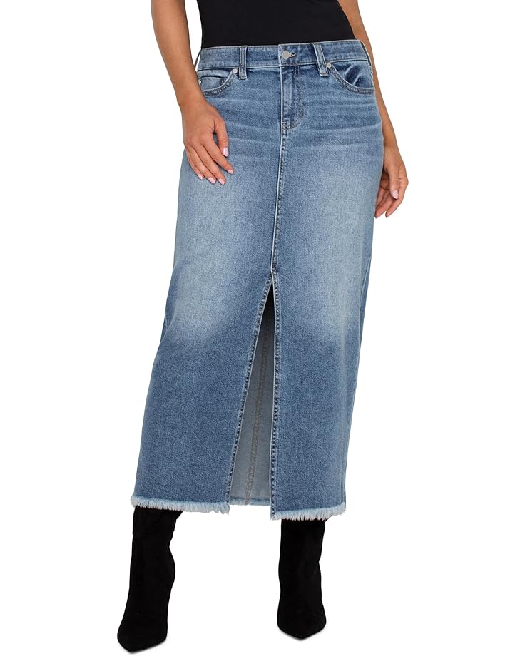

Юбка Liverpool Los Angeles 5-Pocket Front Slit Maxi Skirt With Fray Hem Vintage Denim, цвет Tanglewood