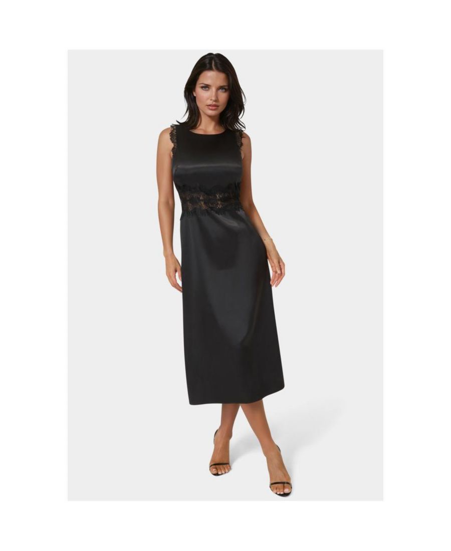 

Женское миди-платье из атласа с кружевной вставкой Bebe, Black