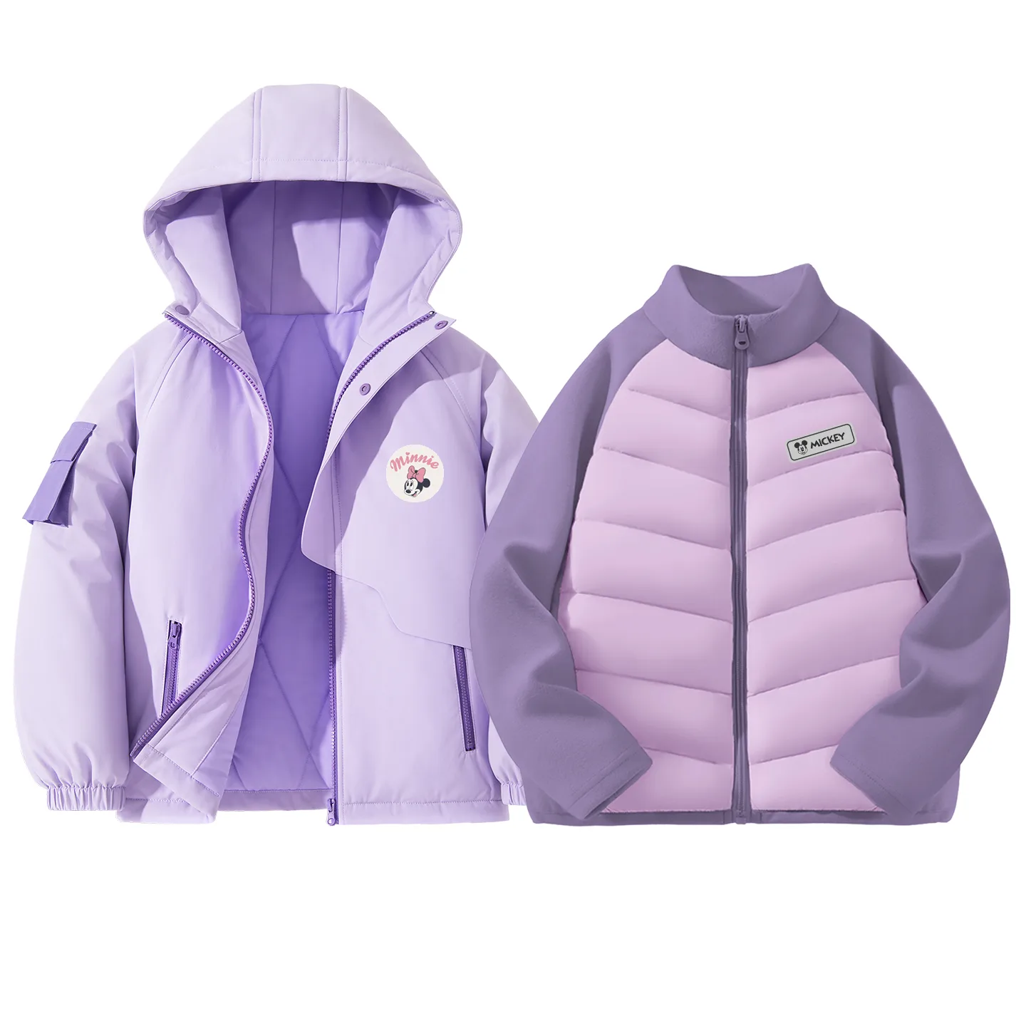 Детская утепленная куртка с капюшоном Disney, [Thickened Thermal]Dini Round Hook-and-Loop K Soft Purple+DiH Square Hook-and-Loop K Ecru — фото 3