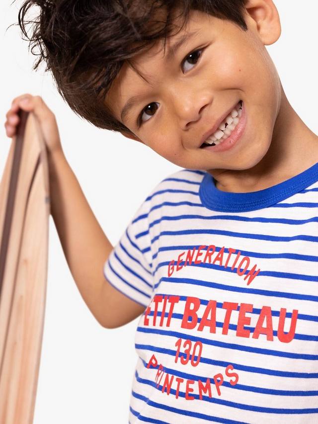 Детская футболка с логотипом и полосками Petit Bateau, Marshmallow/Perse — фото 2