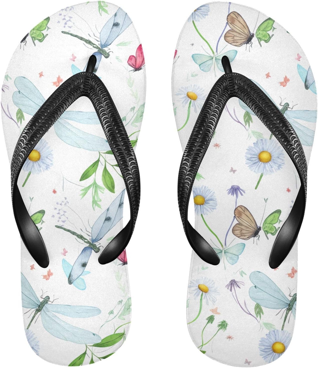 

Женские и мужские шлепанцы с принтом стрекоз и ромашек, белые пляжные вьетнамки, резиновые нескользящие летние тапочки для прогулок Sinestour