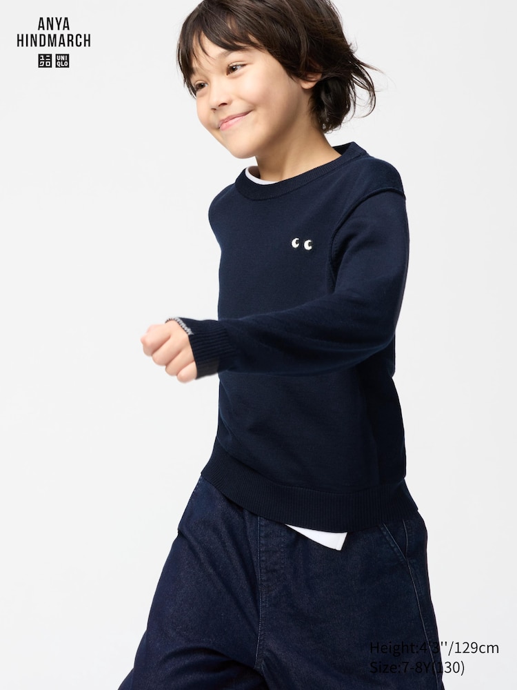

Детский свитер из мериносовой шерсти с круглым вырезом Uniqlo, цвет 69 синий