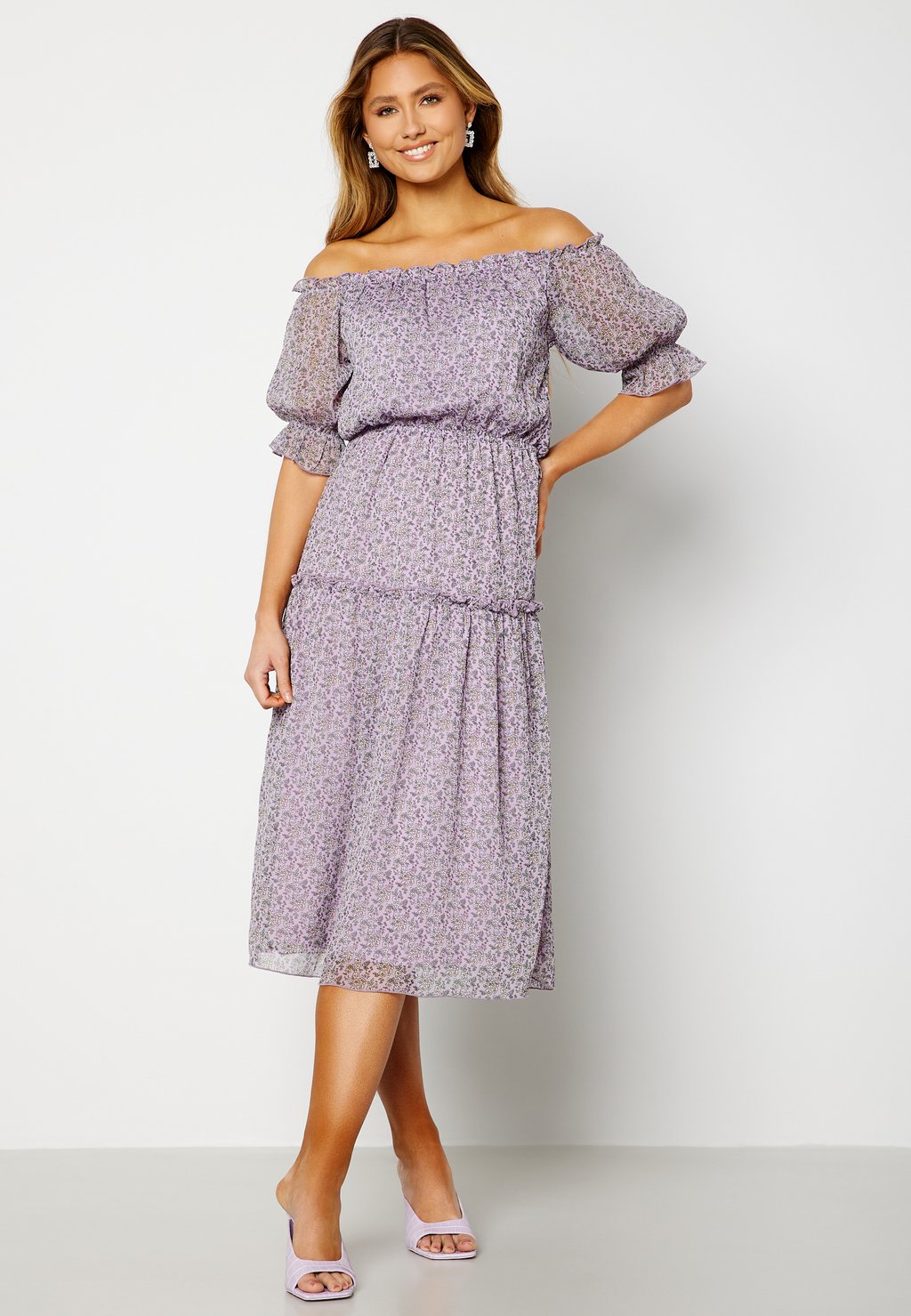 

Повседневное платье PRINTED OFF SHOULDER DRESS Bubbleroom, сиреневый