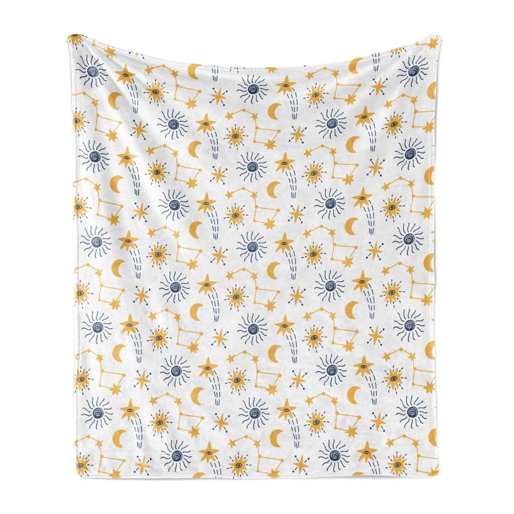 

Мягкое фланелевое флисовое одеяло для детской комнаты ABAKUHAUS, космические элементы в скандинавском стиле со звездами, кометами и планетами, 175 x 230 см, темно-синий бледно-оранжевый