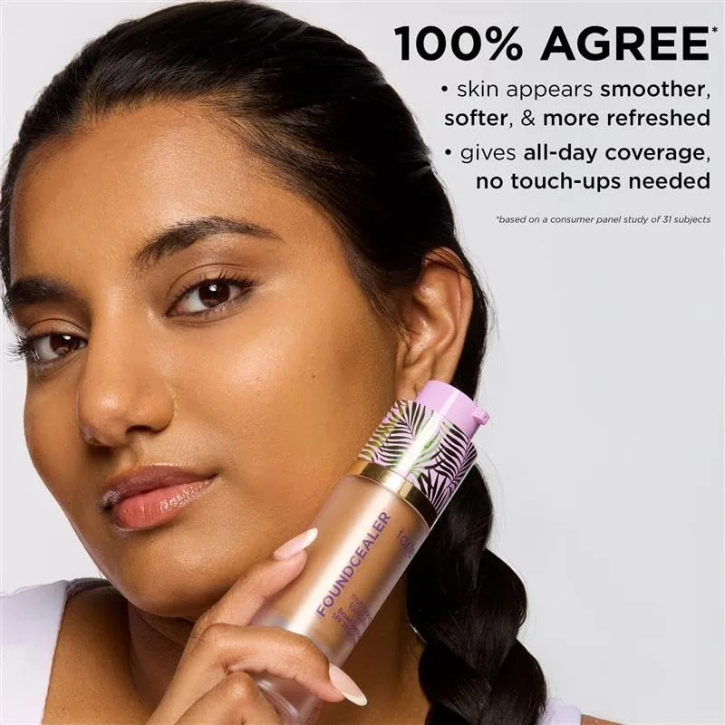 Tarte Babassu Foundcealer Dewy Foundation Broad Spectrum SPF 20 - тональный крем и консилер в одном, с SPF, веганский уходовый макияж с сияющим средним покрытием, cruelty free, 35G medium golden — фото 4