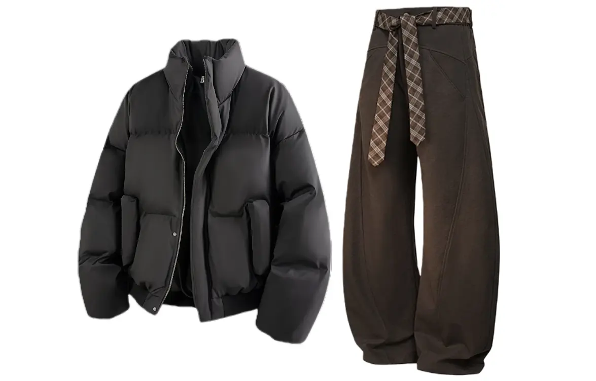 

Повседневная спортивная одежда унисекс с воротником стойкой, утепленная и с флисовой подкладкой X1617, top черный+pants темно-коричневый