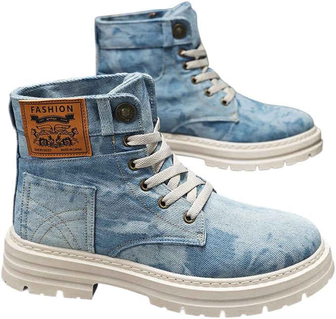 

Мужские джинсовые ботинки на высокой подошве с шнуровкой, массивной платформой и глубоким каблуком, удобные повседневные ретро-кроссовки Generic, светло-голубой