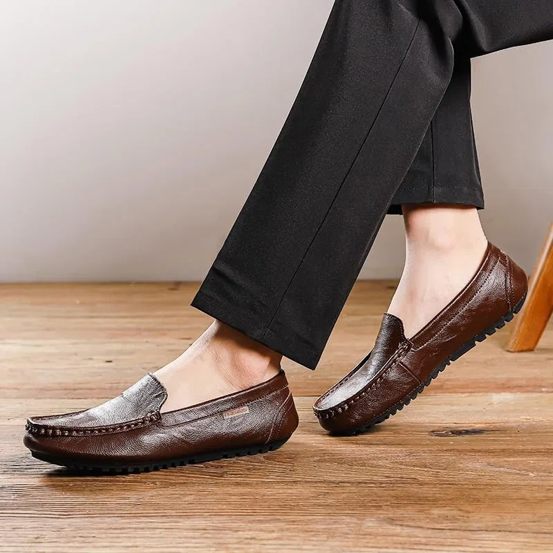 Лоферы кожаные Loafers for Men Square Toe, коричневый PUGHGAETZF — фото 3