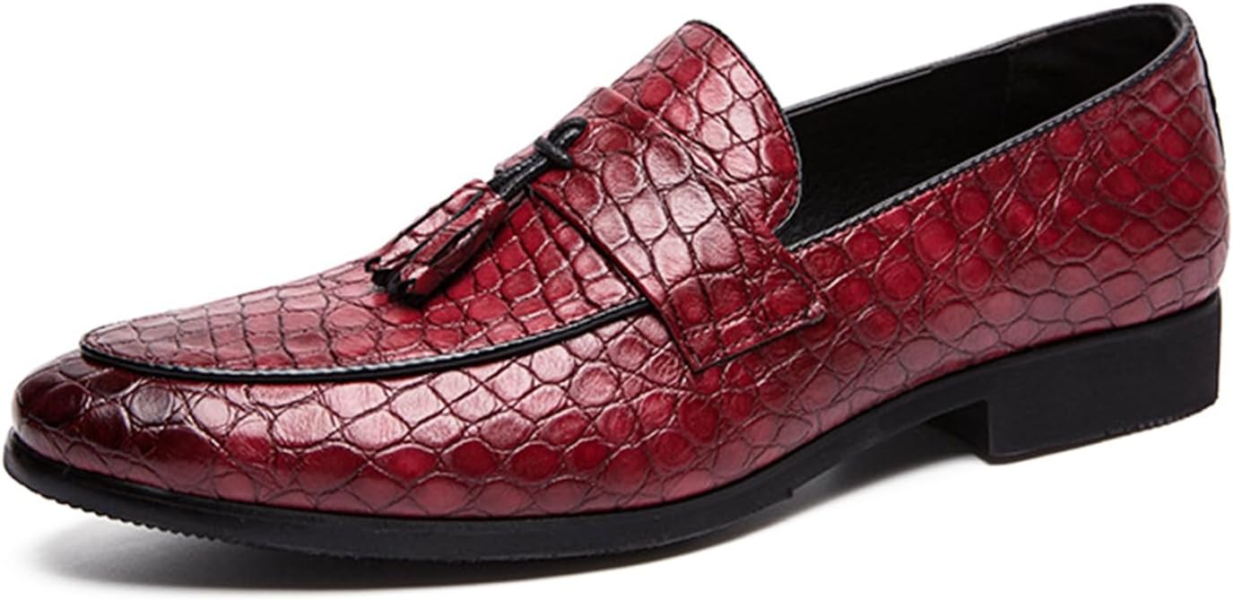 

Мужские лоферы Zeberfi с узором, кожаные, без шнурков, с кисточками, модные, с заостренным носком, низкие, противоскользящие, роскошные, деловые, формальные туфли, красный