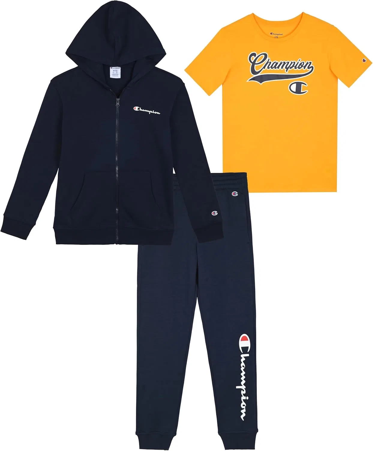 Мальчиковый спортивный костюм Champion 3 предмета Navy Yellow-zip
