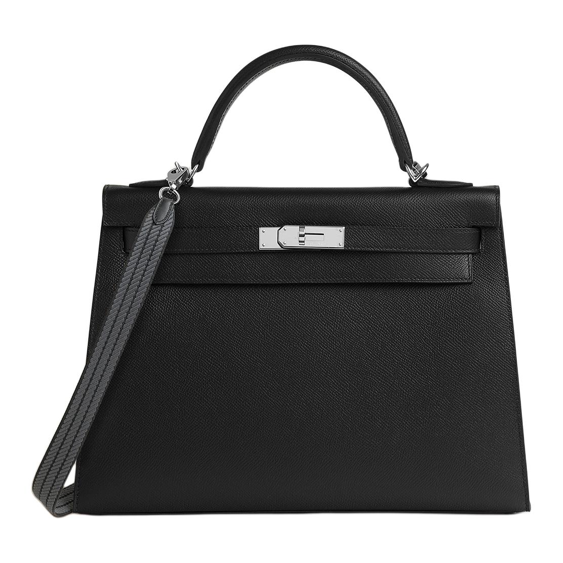 HERMES Шнур из холста с быстрым ремнем из телячьей кожи для женщин черный и пыльно-серый, Black & Dusty Gray — фото 3