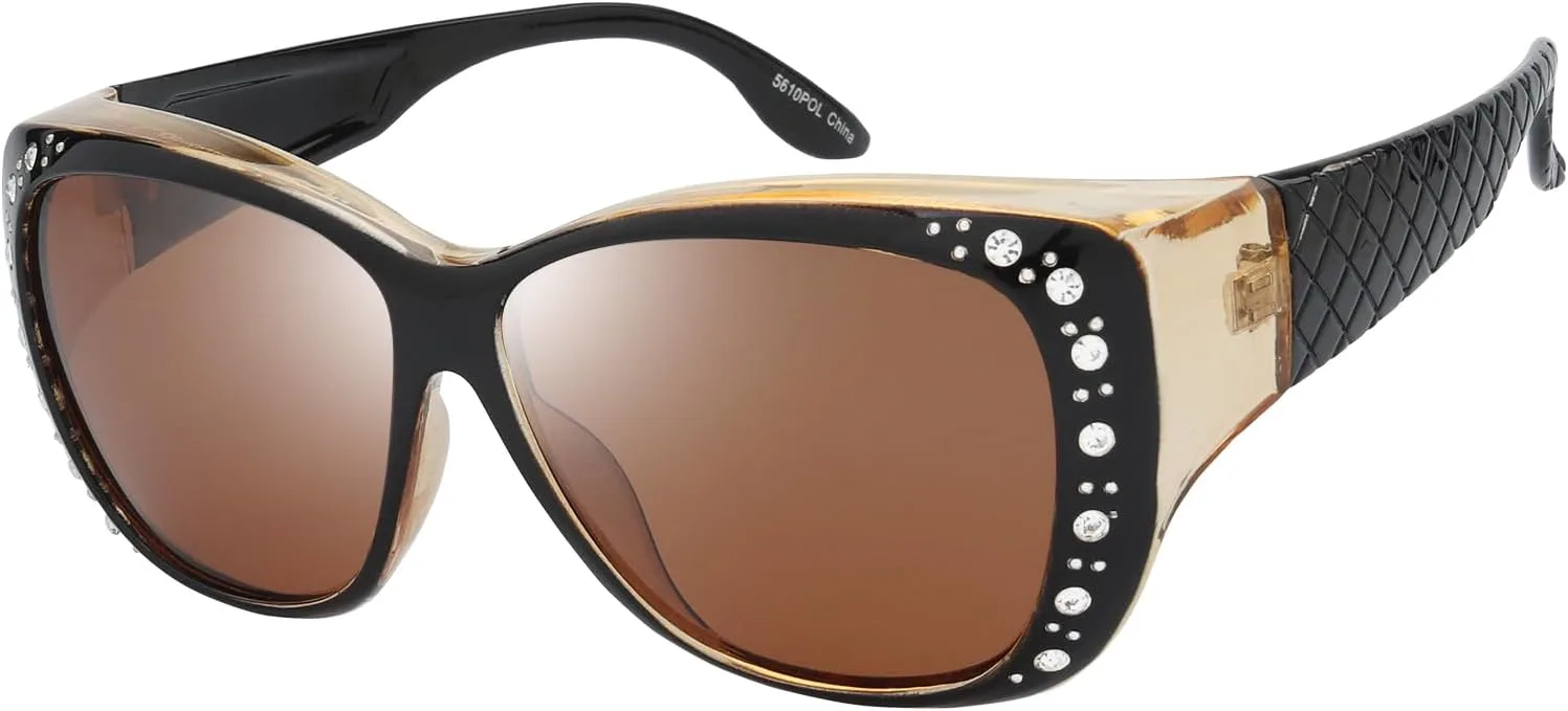 

Солнцезащитные очки Fresh Fit Over Glasses Rhinestone Polarized Sunglasses для женщин FR1F5610 - Кожаный футляр для очков The Fresh, F5610p02 Crystal Brown, Brown