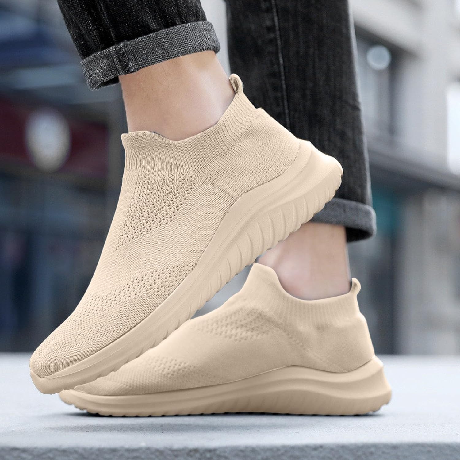 Мужские кроссовки IWIHMIV Slip On для ходьбы, тенниса и бега, легкие, дышащие, повседневные и для тренировок, хаки — фото 3
