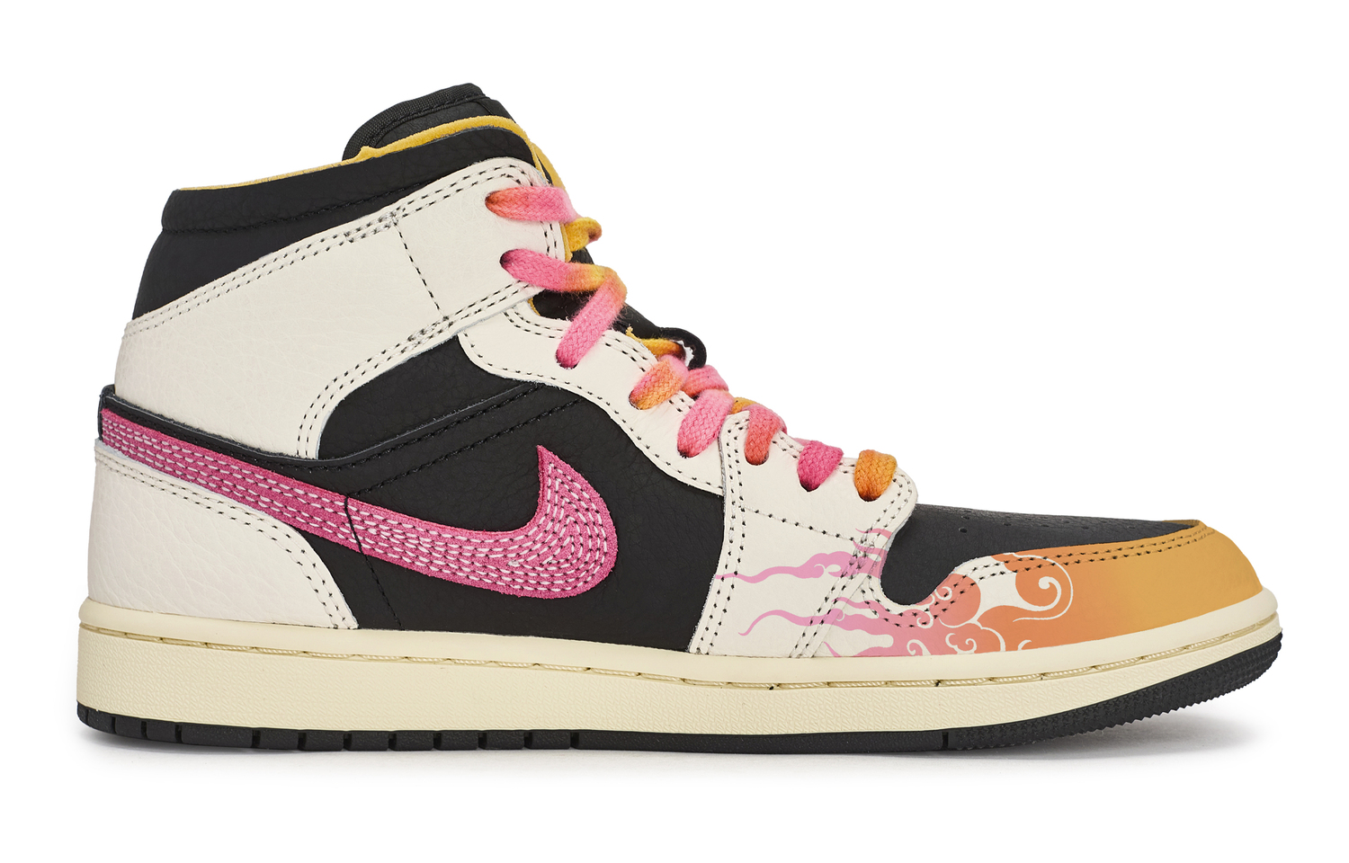 Air 1 811 Manufacturing, Fiery Ox Year, специальная коробка, кроссовки Mid Top Vintage Basketball Unisex Jordan, черный белый розовый оранжевый — фото 4