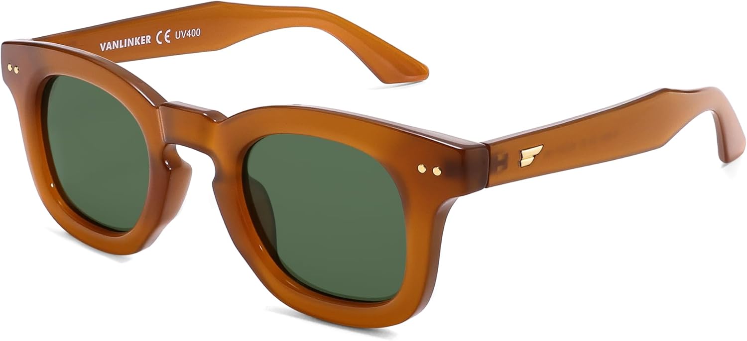 

Солнцезащитные очки VANLINKER Retro Small Chunky Square Polarized для мужчин и женщин, модель VL9881 (в стиле ретро, ​​с плотной оправой), C5-polarized Green Lens/Orange Frame